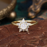Cluster Lab Grown Moissanite Engagement Ring Round Cut Floral Bridal Ring